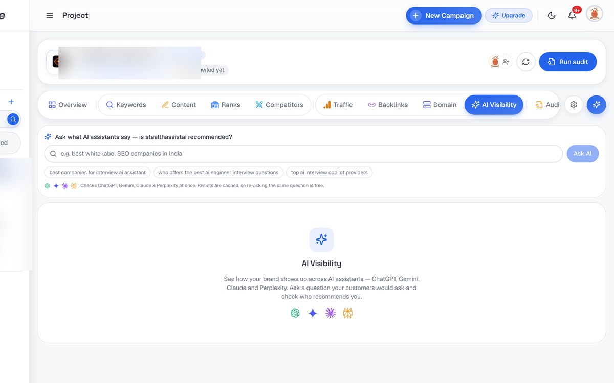 AI Visibility (AEO) screenshot in SerpScale