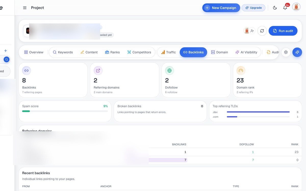 Backlink Checker screenshot in SerpScale