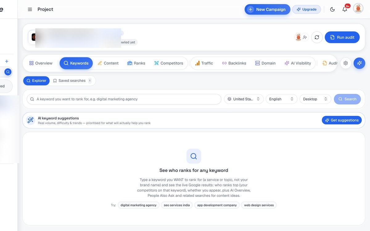 Keyword Research screenshot in SerpScale