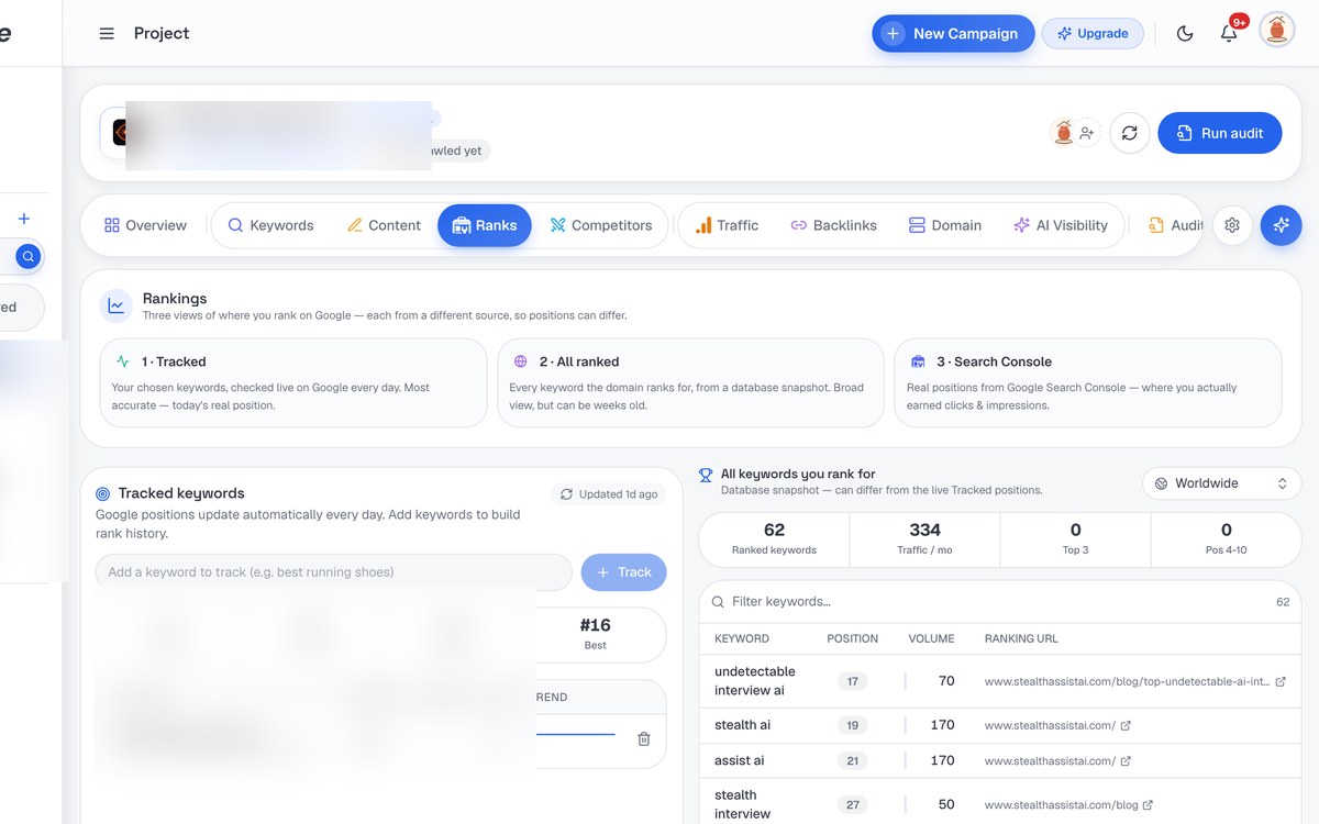 Keyword Rank Tracker screenshot in SerpScale