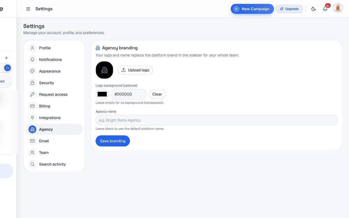 White-Label Branding screenshot in SerpScale