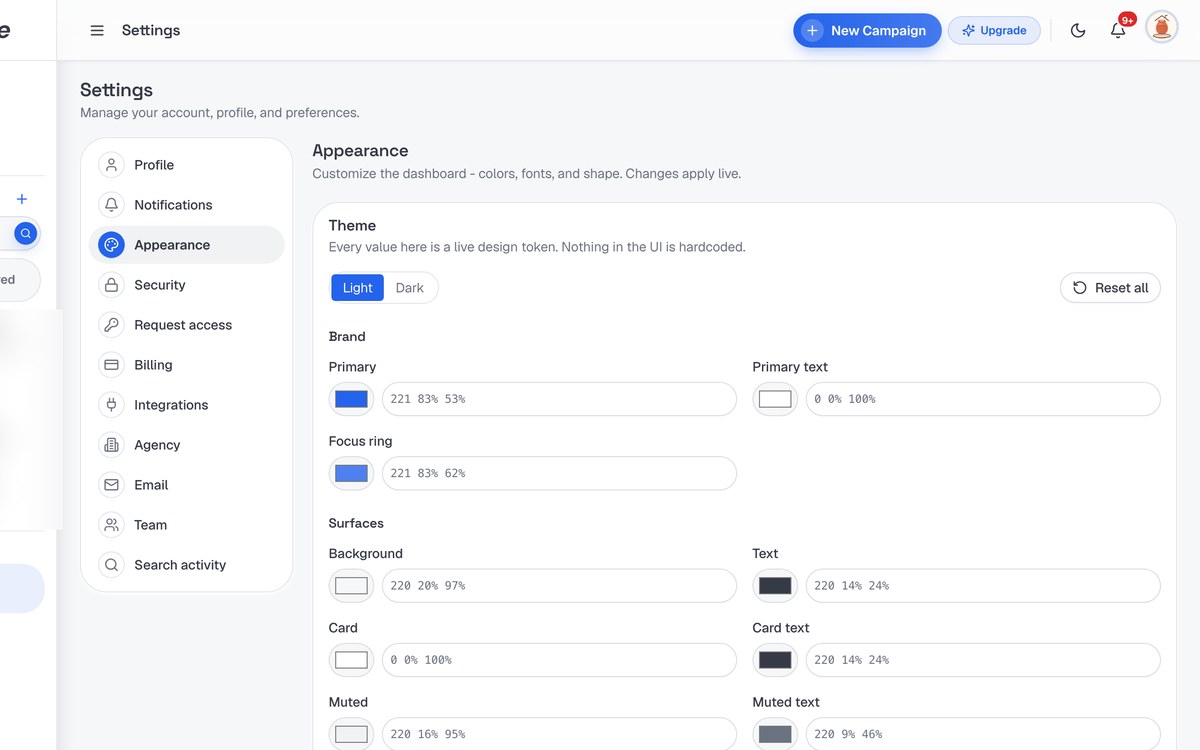 Appearance & Theming screenshot in SerpScale