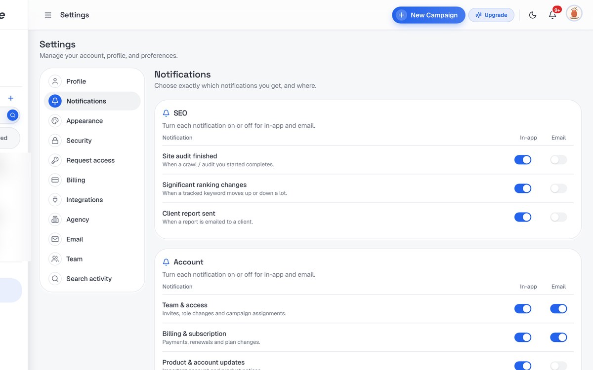 Smart Notifications screenshot in SerpScale