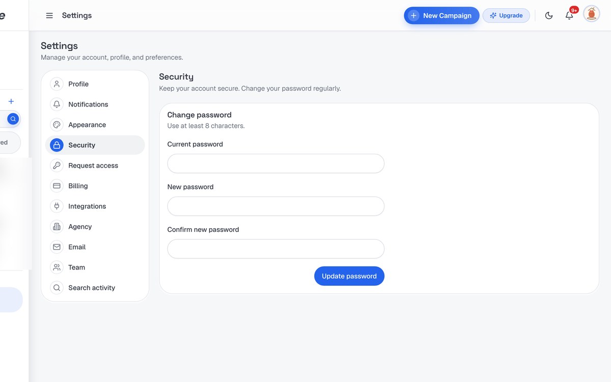 Account Security screenshot in SerpScale